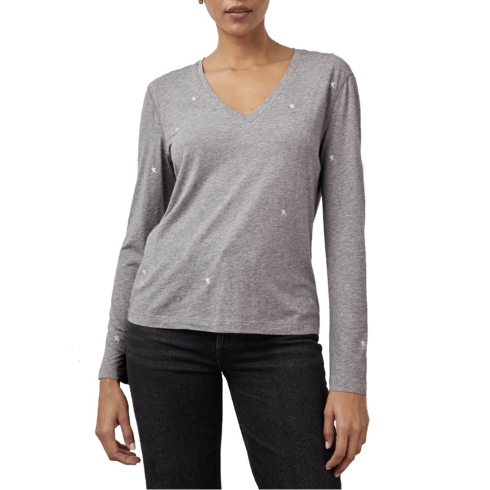 NWT Rails The Sami Long Sleeve V Heather Gray Star Embroidery Top size L